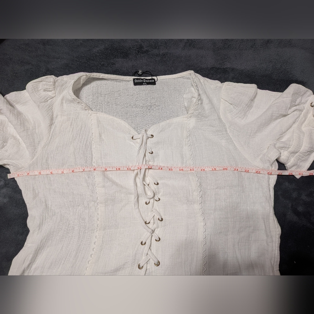 Women's White Lace-Up Blouse - Picture 4 of 4